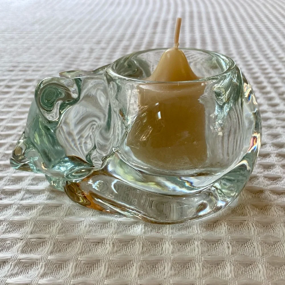 INDIANA GLASS Kitty Cat Glass Votive Candle Holder with Hand Crochet Doily